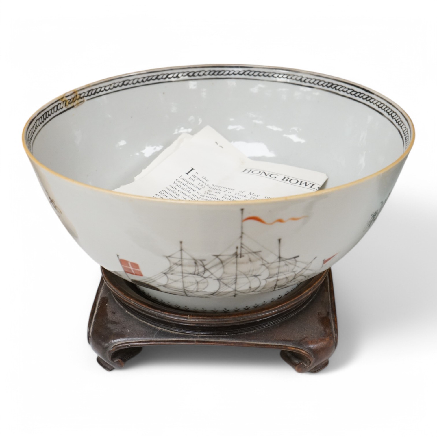 A Chinese export grisaille ‘ship’ bowl, Qianlong period, made for the Danish market